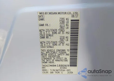 2017 Nissan Murano Platinum из США, поврежденный, VIN 5N1AZ2MH8HN188069